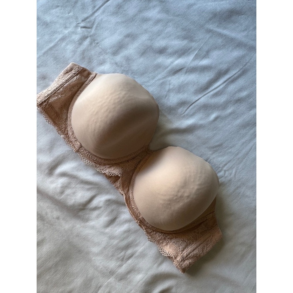 Déesse Womens Beige Lace Strapless Underwire Bra 42D Neutral Formal Classic